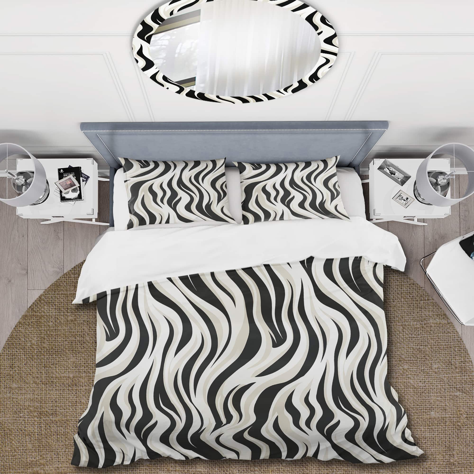 Designart "Black Zebra Print Wallpaper" White Modern Bedding Cover Set